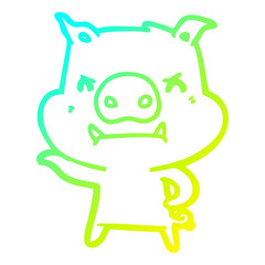 cold gradient line drawing angry cartoon pig