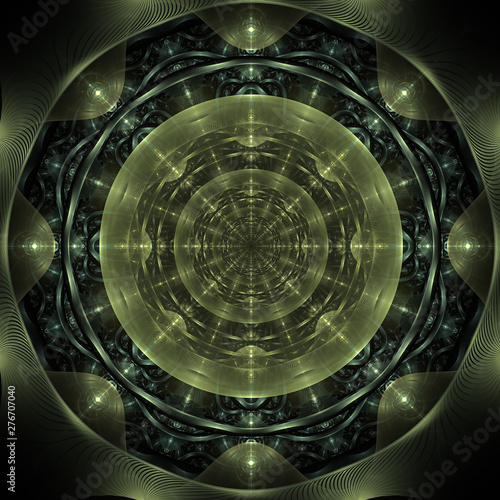 Dark Blue Fractal Mandala On Black Background Crazy
