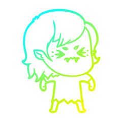 cold gradient line drawing annoyed cartoon vampire girl