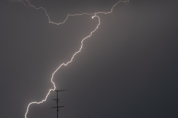 lightning discharges in the night sky