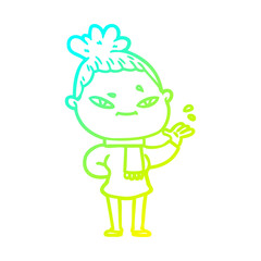 cold gradient line drawing cartoon woman