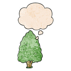cartoon tall tree and thought bubble in grunge texture pattern style
