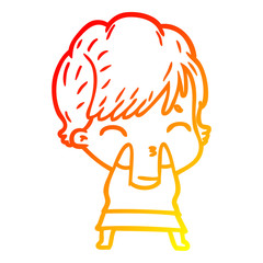 warm gradient line drawing cartoon woman thinking