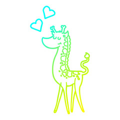 cold gradient line drawing cartoon giraffe with love heart