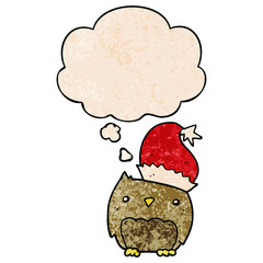 cute christmas owl and thought bubble in grunge texture pattern style