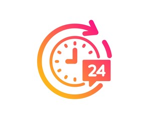 24 hours delivery icon. Time or stopwatch sign. Classic flat style. Gradient 24h delivery icon. Vector