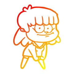 warm gradient line drawing cartoon smiling woman