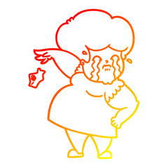 warm gradient line drawing cartoon crying woman dropping handkerchief