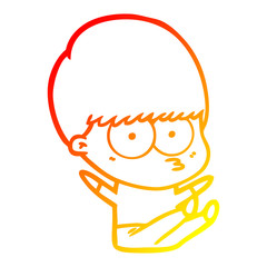 warm gradient line drawing nervous cartoon boy