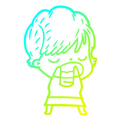 cold gradient line drawing cartoon woman talking
