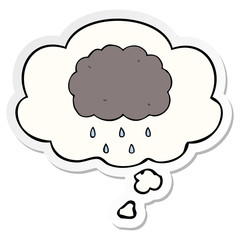 cartoon cloud raining and thought bubble as a printed sticker