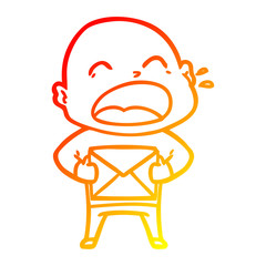 warm gradient line drawing cartoon shouting bald man