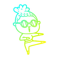 cold gradient line drawing cartoon woman wearing spectacles
