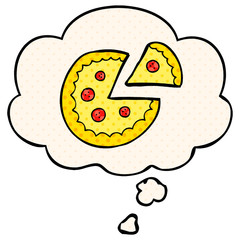 cartoon pizza and thought bubble in comic book style