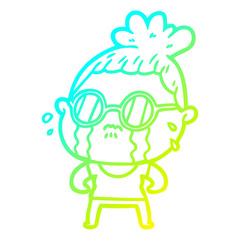 cold gradient line drawing cartoon crying woman wearing sunglasses
