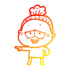 warm gradient line drawing cartoon happy old lady