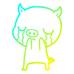 cold gradient line drawing cartoon pig crying