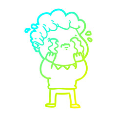 cold gradient line drawing cartoon man crying