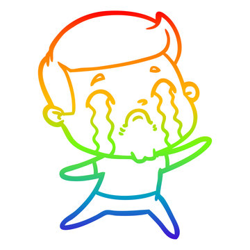 recommend clip art: rainbow gradient line drawing cartoon man crying