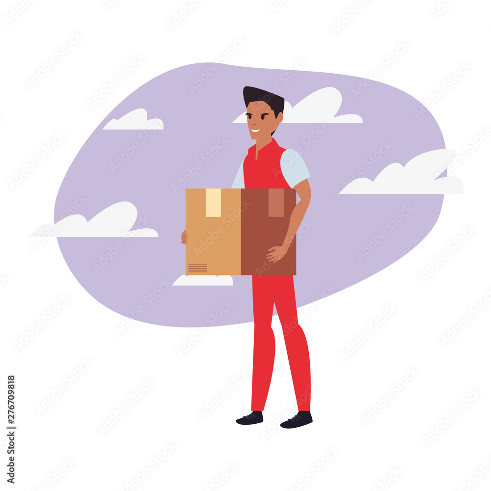 Aufkleber man with package fast delivery logistic icon vectorillustrate