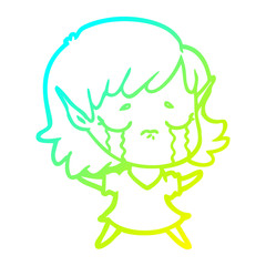 cold gradient line drawing cartoon crying elf girl