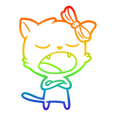 rainbow gradient line drawing cartoon yawning cat