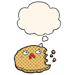 cartoon cookie and thought bubble in comic book style