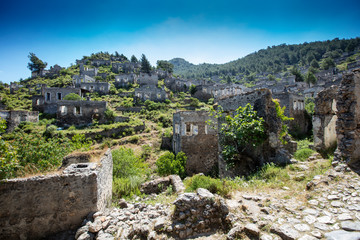 Fototapeta na wymiar The abandoned Greek village of Kayakoy, Fethiye, Turkey. Ghost Town Kayakoy.