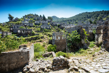 Fototapeta na wymiar The abandoned Greek village of Kayakoy, Fethiye, Turkey. Ghost Town Kayakoy.
