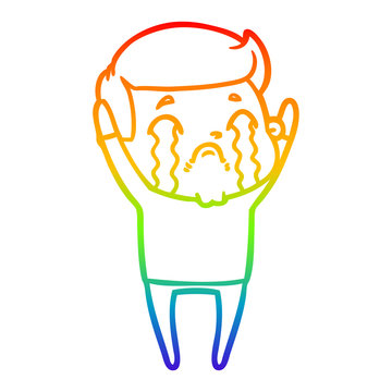 recommend clip art: rainbow gradient line drawing cartoon man crying
