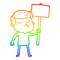 rainbow gradient line drawing cartoon model guy pouting with sign