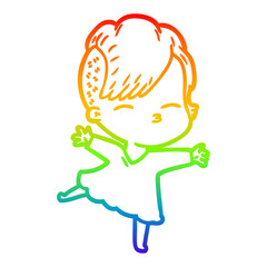 rainbow gradient line drawing cartoon squinting girl