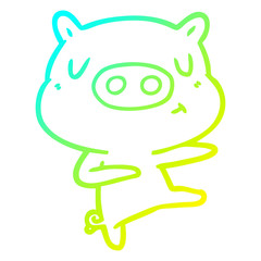 cold gradient line drawing cartoon content pig dancing