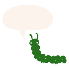 cartoon caterpillar and speech bubble in retro style