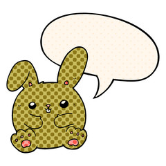 cartoon rabbit and speech bubble in comic book style