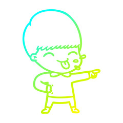 cold gradient line drawing cartoon boy sticking out tongue