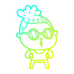 cold gradient line drawing cartoon tough woman wearing spectacles