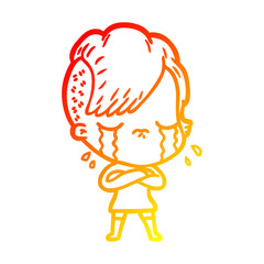 warm gradient line drawing cartoon crying girl