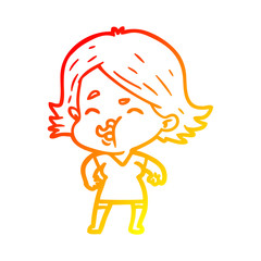 warm gradient line drawing cartoon girl pulling face