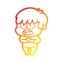 warm gradient line drawing worried cartoon boy