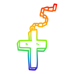 rainbow gradient line drawing cartoon gold crucifix