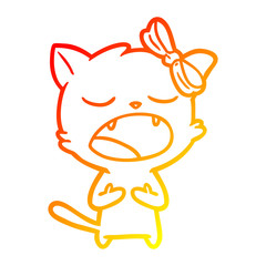 warm gradient line drawing cartoon cat meowing