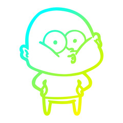 cold gradient line drawing cartoon bald man staring