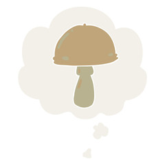 cartoon mushroom and thought bubble in retro style