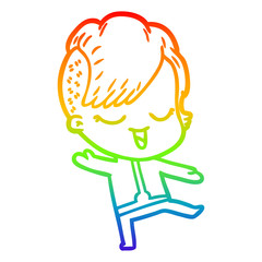 rainbow gradient line drawing happy cartoon girl