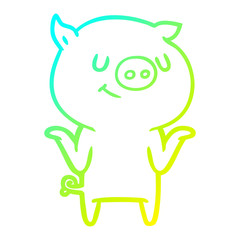 cold gradient line drawing happy cartoon pig
