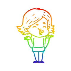 rainbow gradient line drawing cartoon girl pulling face