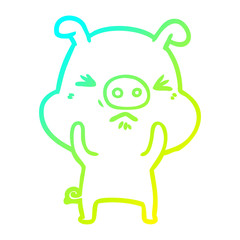 cold gradient line drawing cartoon angry pig