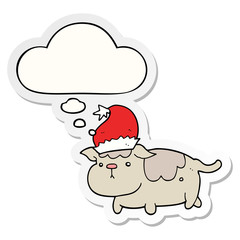 cute christmas dog and thought bubble as a printed sticker