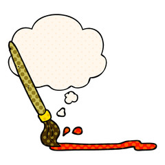 cartoon paintbrush and thought bubble in comic book style